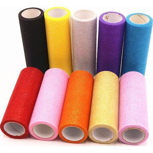 25 Colors 15cm 10yards Glitter Shimmering Tulle Roll DIY Lace Fabric Rolls Kids Tutu Skirt Apparel Knit Mesh Sewing Accessories