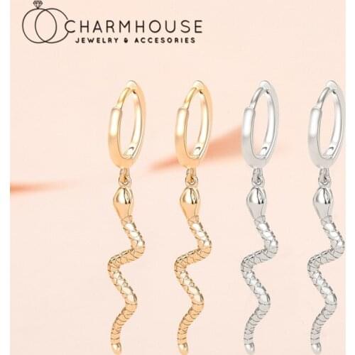 Pure Silver Hoop Earrings For Women Snake Long Drop Earring Brincos Femme Pendientes Mujer Retro Jewelry Accesorie Party Gifts