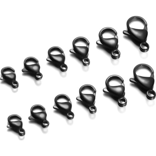 25Pcs Black Lobster Clasps 9-15mm Stainless Steel Necklace Hooks Connector Space Beads for DIY Jewelry Making Bulk Wholesale
