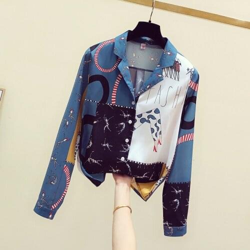 Korean Rushed Polyester Regular None Full Print Zanzea Womens Shirt 2020 New Retro V-neck Printing Chiffon Long-sleeved