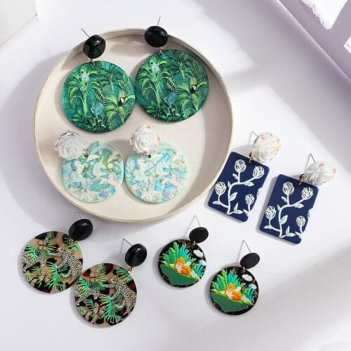 Lifefontier Bohemia Animal Flora Pattern Acrylic Drop Earrings for Women Flowers Plants Graffiti Dangle Earrings Summer Jewelry