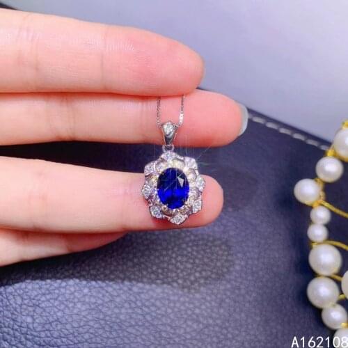 Fine Jewelry 925 Sterling Silver Inset With Natural Gemstone Womens Popular Classic Noble Sapphire Pendant Necklace Support Det