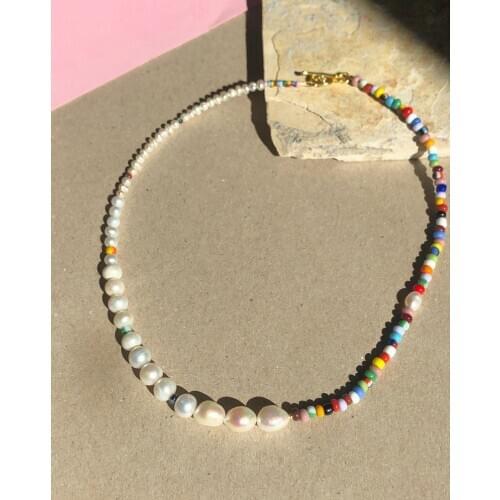 Irregular Design Natural Pearl Necklace Mixed Multicolor Beads Handmade Necklace Bohemian Choker gift for women charm Jewelry