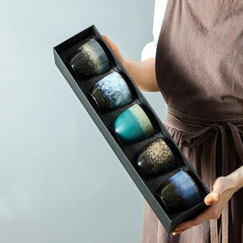 1pcs/5pcsCreative retro Japanese ceramic tea cup gift box set set table wine glass kiln changed tea cup water cup