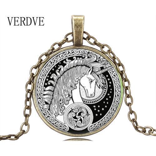 1PC Glass Cacochon Necklace Unicorns Horse Head photo Pendant Jewelry Gift For Kids Women Family Friends