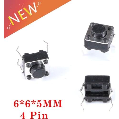 100pcs/lot 4 pin Mini Micro Momentary Tactile Push Button Switch 6*6*5mm ON/OFF keys button DIP 6x6x5mm
