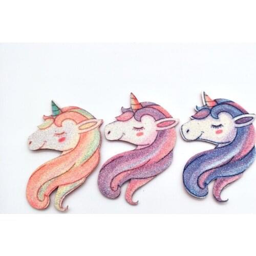 12pcs/lot 4*6.5cm Glitter Fabric Appliques Colorful Unicorn Padded Patches for Clothes Stickers DIY Hair Clips decoration