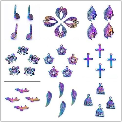 5PCS Rainbow Color Alloy New Wing Cross Love Heart Mixed Necklace Pendant Charms For Earring Womens Men Jewelry Accessories