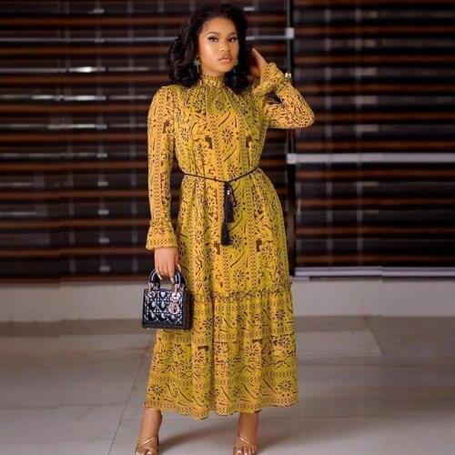 African Maxi Dresses For Women Stand Collar Full Sleeve Loose Boubou 2021 Fashion Print Elegant Summer African Office Lady Dress