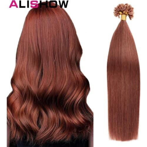 Alishow Fusion Hair Extensions 1g/Strands Remy Hair Pre Bonded Keratin Hair Extension On the Keratin Capsule Nail Hair 50s/pack