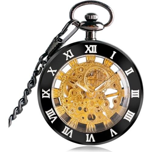Antique Pocket Watch Alloy Open Face Case Unisex Handwinding Mechanical Watches Manually Skeleton Clock Pendant Chain Present