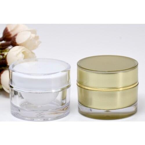 10g 15g 20g Round Acrylic Jar White Gold Jar Container Empty Cream Jar Plastic Cosmetic Packaging Bottle F20172327