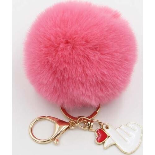 20 Colors Trinket Fluffy Artificial Rabbit Fur Ball Key Chain Finger Heart Pompons Keychain Women Car Bag Key Ring Girl Jewelry