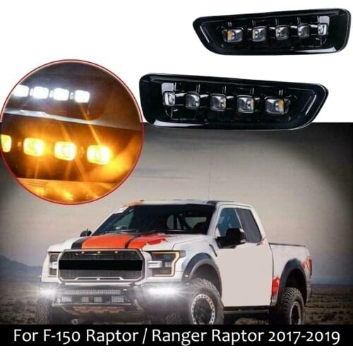 For Ford F-150 Raptor / Ranger Raptor 2017-2019 Front Bumper Bezels L+R LED DRL with Turn Signal Fog Light Lamp