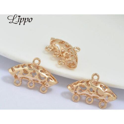 20pcs Charms Connector Pendant Copper Curved Tubes 24k gold four Hole Curved Bar Bead jewelry connectors For DIY necklace