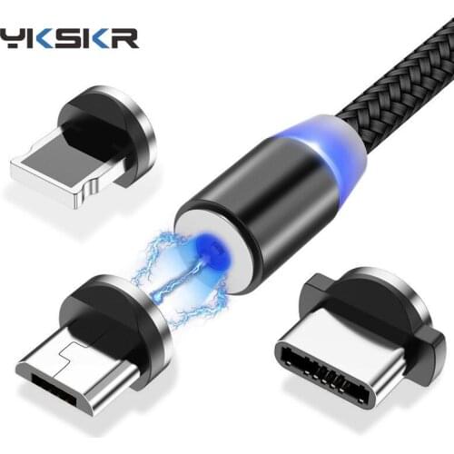 LED Magnetic Cable For iPhone X XR XS Max Mobile Phone USB C Magnetic Charger Charging Cable USB Micro Type C Cable For Samsung