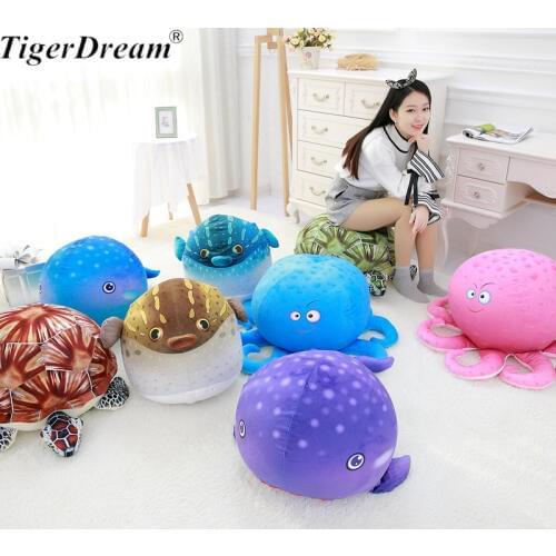 Soft Foam Particles Stuffed Marine Animal Series Stools Plush Toys Cushions Fish Tortoise Dolls Sleeping Pillows 8 Style