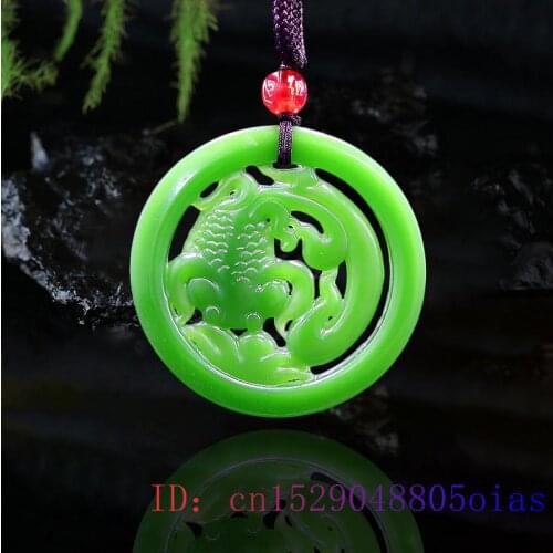 Jade Goldfish Pendant Jadeite Chinese Natural Fashion Double sided Necklace Jewelry Charm Amulet Carved Gifts