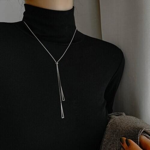 New Chains Necklace Korean Titanium Steel Triangle Pendant Necklace Woman Winter Simple Sweater Chain Fashion Necklace
