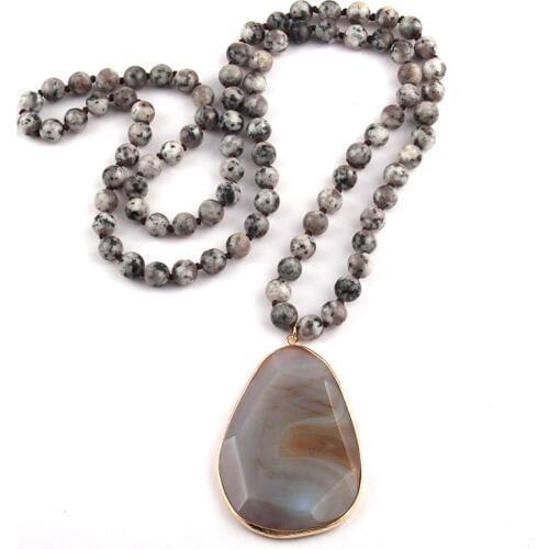 New Fashion Bohemian Tribal Jewelry Natural Stone Knotted Necklaces Facet Drop Pendant Women Ethnic Necklace