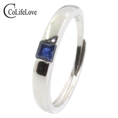 Simple 925 silver sapphire engagement ring for woman 3 mm * 3 mm VS grade sapphire ring sterling silver sapphire ring for woman