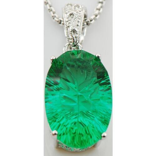 Huge Concave Cut Green Crystal Zircon 925 Sterling Silver Pendant TE550