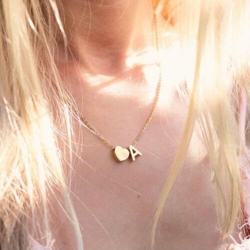 Tiny Initial Heart Necklaces For Women Stainless Steel Gold Dainty Letter Name Pendant Love Necklace Valentine Fashion Jewelry
