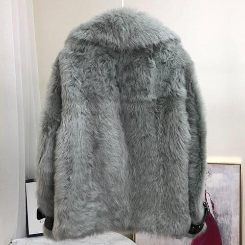 Winter Womens Jacket Natural Sheep Shaerling Real Coat Female Furry Luxury Fur Coats Plaszcze Damskie 9696 KJ4822
