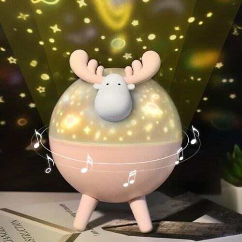 Deer Projector Night Light With BT Speaker USB Rechargeable LED Starry Sky Star Projector Lamp Star Light For Kids Baby Gift