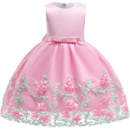 2021 Tutus Girls Princess Pageant Party Bow Floral Evening Summer Dress Vestidos Prom Infant Children Costumes Kids Baby Clothes