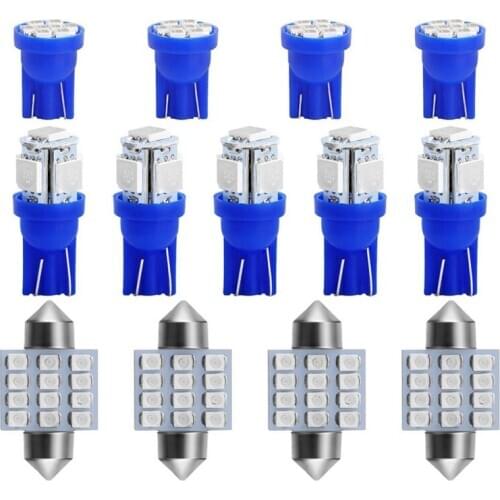 13 Pcs/Lot 12V Car Interior LED Light Bulbs Blue Atmosphere Lamp Ceiling Dome Decoration Lights License Plate Lamps Car-Styling