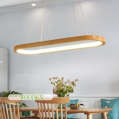 LED Wood pendant light for Kitchen Dining table light Modern home decor oval lampshade Wood Haning Lights creative lamp fixtures