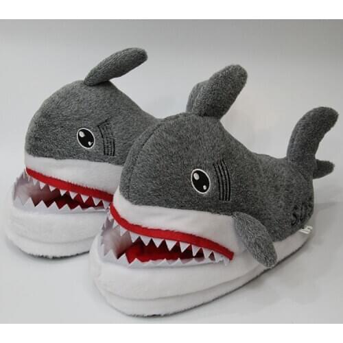 Cartoon Unisex Shark Dolls Slippers Warm Winter Indoor Plush Soft Slides Funny Anime Bedroom Shoes For Man Woman