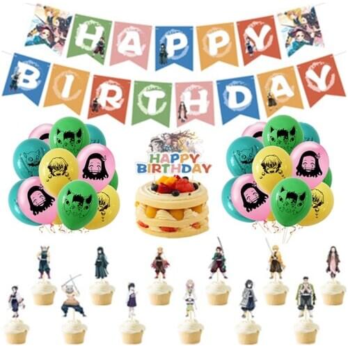 1 set Birthday Kimetsu no Yaiba Them balloon Set Cake Decoration latex balloons Anime Fans theme party Decor Kamado Tanjirou kid