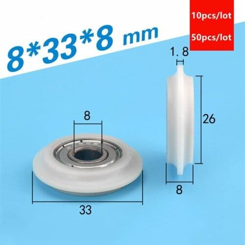 10pcs/50pcs 8*33*8mm POM plastic coating Convex Y type groove pulley guide wheel 608ZZ 608 roller 8x33x8mm sliding door