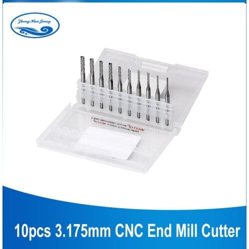 10pcs 3.175 Diameter CNC End Mill Cutter Mini PCB Carbide Router Bits Kit Set For Milling Tools New