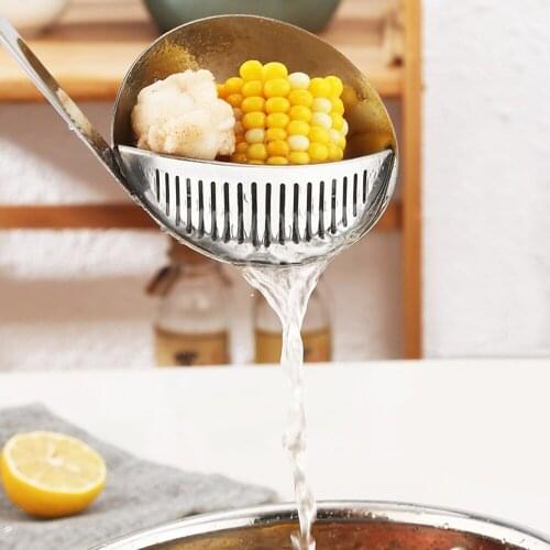 2 in 1 Long Handle Soup Spoon Kitchen Stainless Steel Hot Pot Soup Spoon nder Kitchen Tableware Restaurant Spoon Skimmer