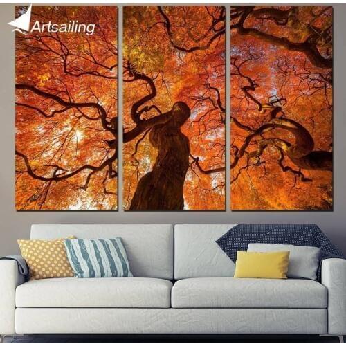 3 Panels Canvas Art Winding Trunk Red Leaves Home Decor Wall Art Painting Canvas Prints Pictures for Living Room Poster XA1071B