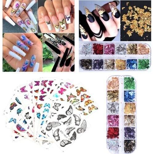 30 Pcs Nail Art Stickers Butterfly Transfer Paillettes Manicure Wraps Decor Sparkly 3D Butterfly Nail Sequins Glitter