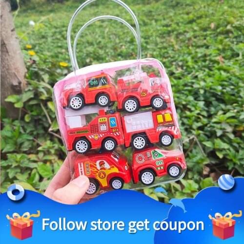 6 Pcs Set Pull Back Car Child Inertia Fall Plastic Slide Resistant Engineering Vehicle Traffic Fire Fighting Model Montessori