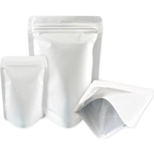 White Bag White Pouch Stand Up Zip Lock Foil Bag For Food Storage Shiny Cosmetic Bag Colors Wholesale Price 100 Pcs
