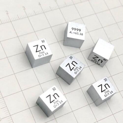 Free shipping 5pcs & 10pcs 99.99% purity Zn carved element periodic table 10mm cube with 7.2g Zinc ingot / pellet / block