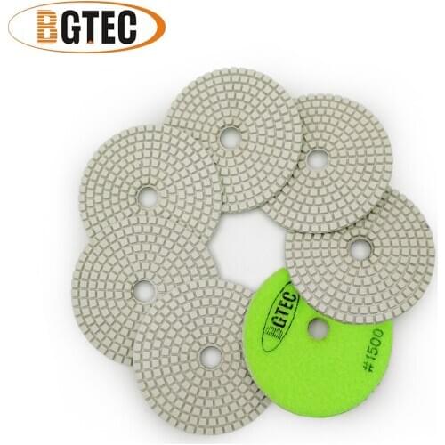 BGTEC 4inch 7pcs #1500 wet diamond flexible polishing pads 100mm sanding disc for granite, marble, ceramic