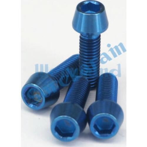 LOT 4 M6 x 20mm Blue TC4 GR5 Titanium Alloy Allen Hex Screw Taper Cone Head Bolts For Bicycle