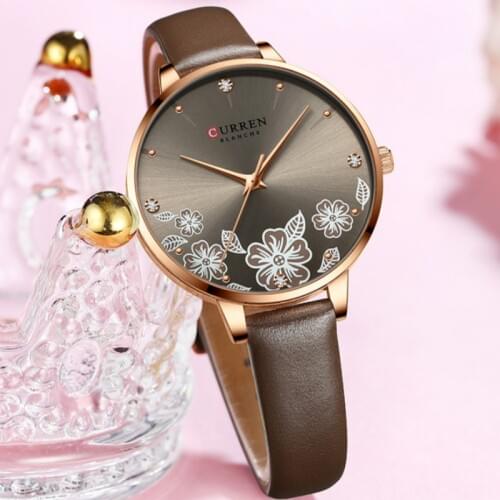 CURREN 9068 Women Watch Luxury Brand Fashion Casual Ladies Quartz Wristwatch Brown Leather Dress Clock For Girl reloj mujer