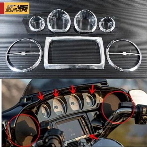 Chrome Motorcycle Stereo Accent speedometer Gauge plate Trim Kit Case For Harley 2014-up Electra Glide