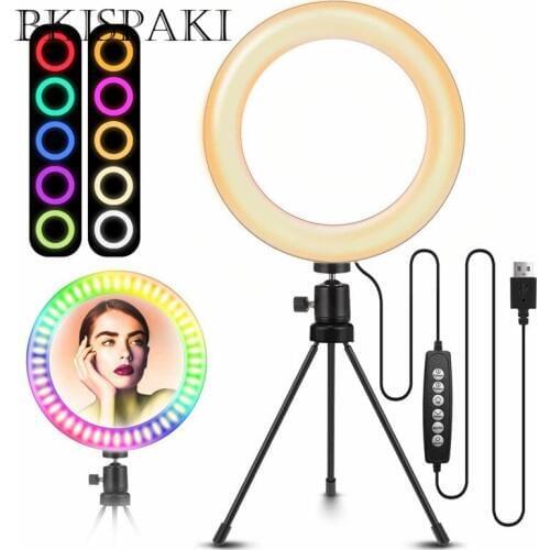 RGB Colors LED Ring Light Photographic Lighting 2700-5500K Fill Tripod Lamp For Makeup Tiktok YouTube Video Photo Studio