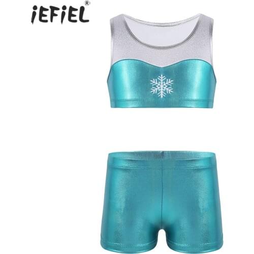 Kids Girls Shiny Metallic Costumes Ballet Gymnastics Leotard Outfit Tank Top with Bottoms Set for Party Ballet Class Performance