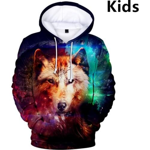 2 To 14 Years Kids Hoodies Space Galaxy 3D Wolf Printed Hoodie Sweatshirt Boys Girls Long Sleeve Jacket Coat Children Clothes