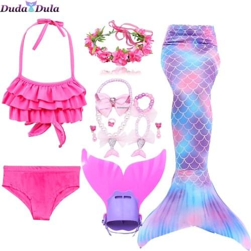 Little Mermaid Tails for Swimming Costume Mermaid Tail Party Cosplay Girls Swimsuit Kids Children Swimmable suit Monofin Bikini